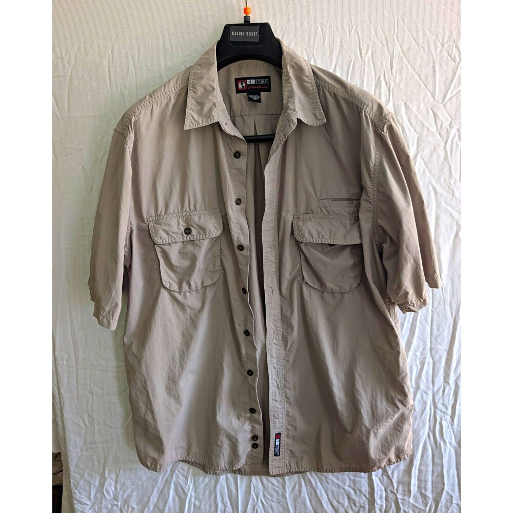 Eddie Bauer EBTEK Men's XLT Big & Tall Beige Nylon Button-Up Shirt SS